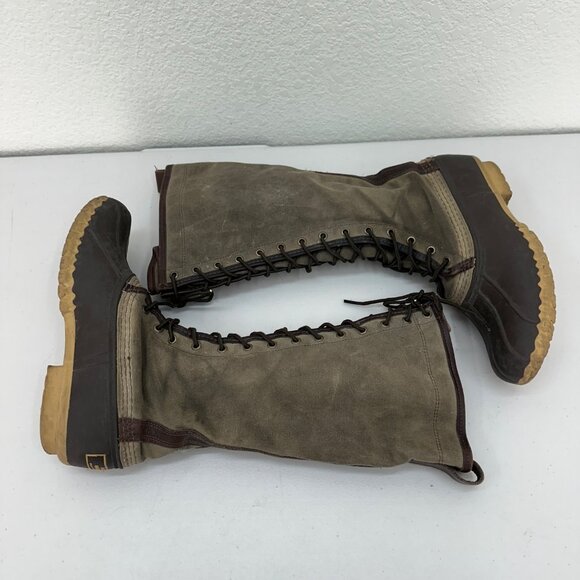LL Bean Signature Waxed Canvas Maine Hunting Lace Up Tall Boots Shoes Womens 9M - Picture 7 of 10